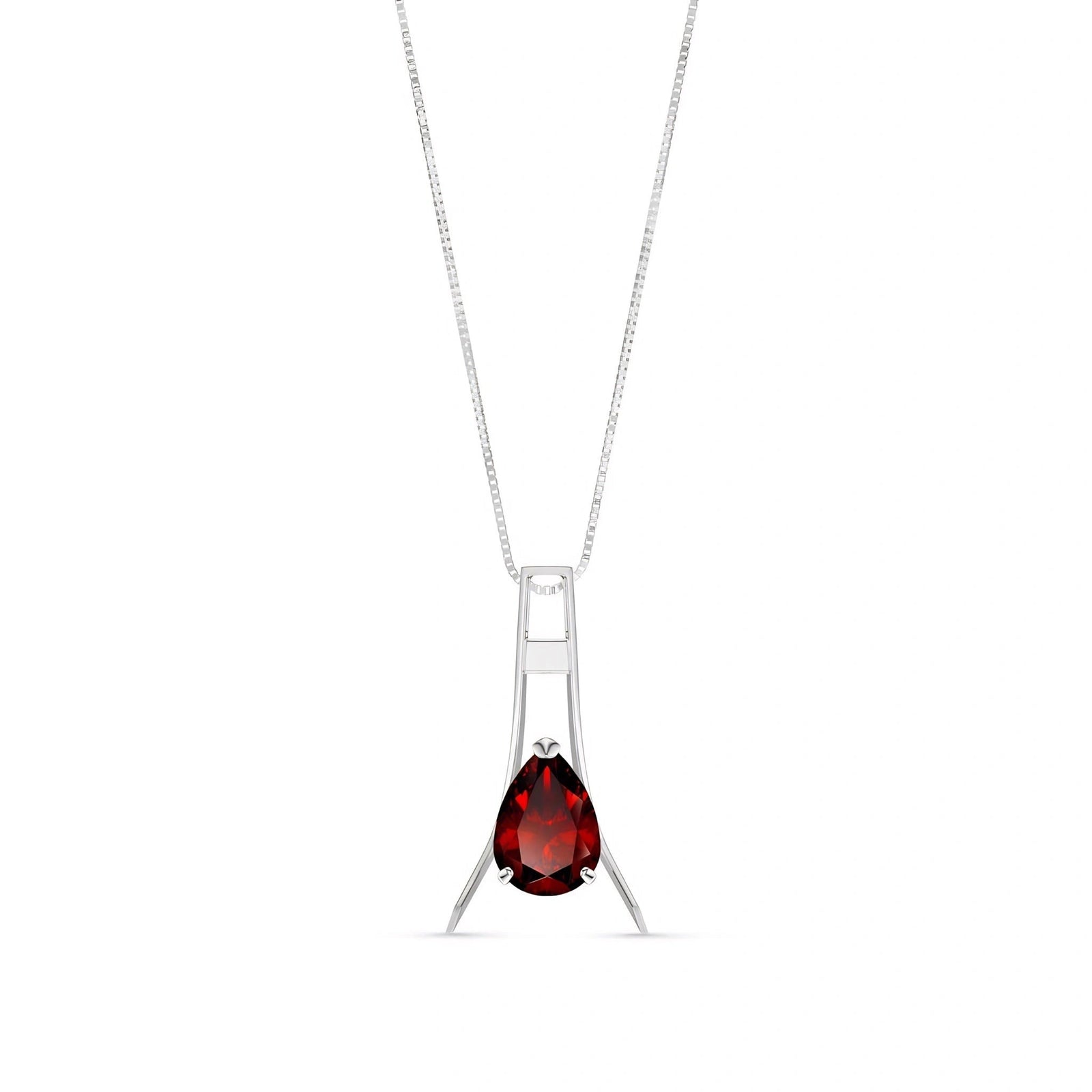 White Gold Necklace Garnet 10K — Evangelina