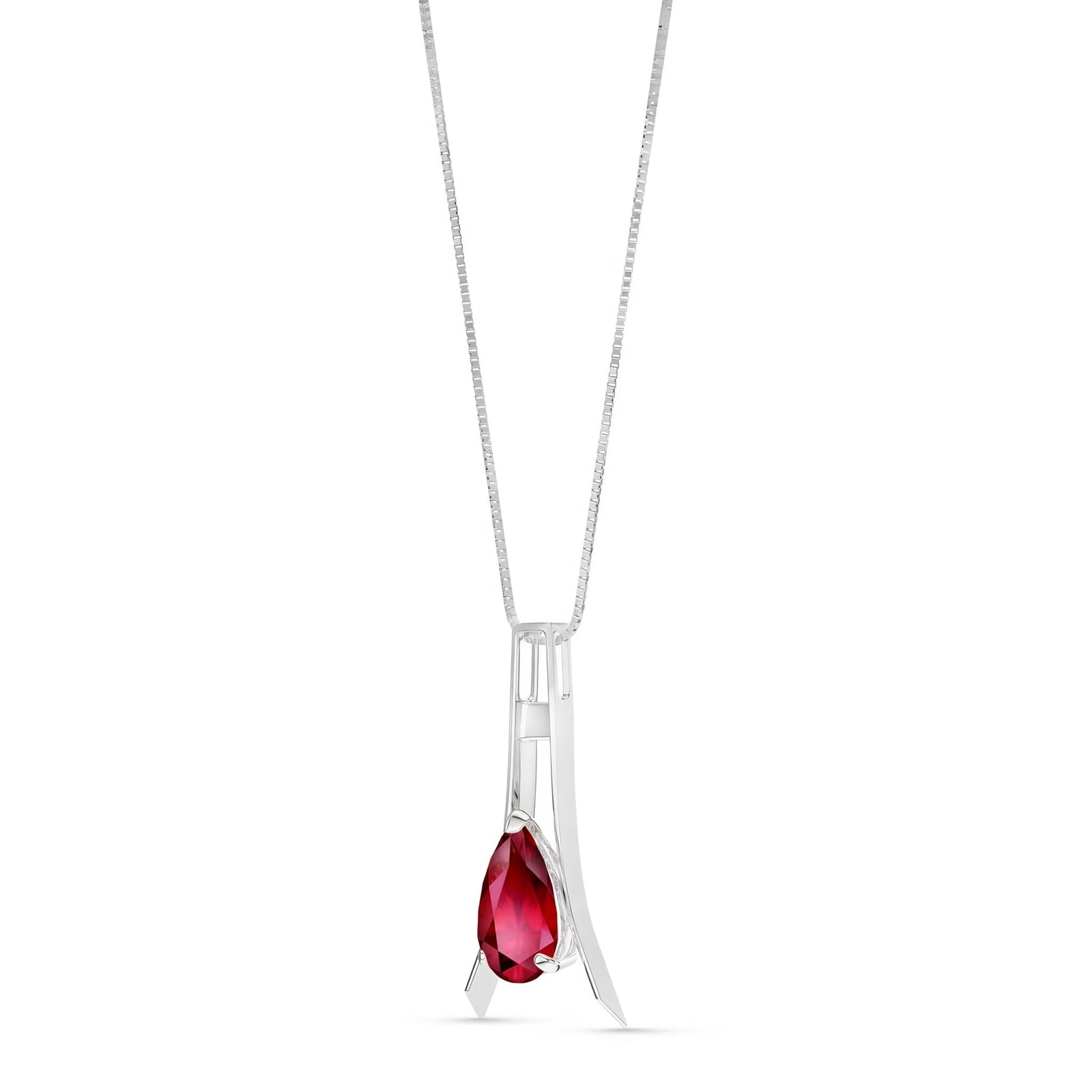 White Gold Necklace Garnet 10K — Evangelina