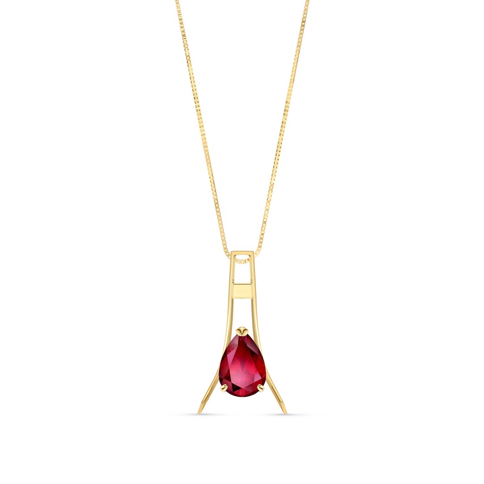 Yellow Gold Necklace Garnet 10K — Evangelina