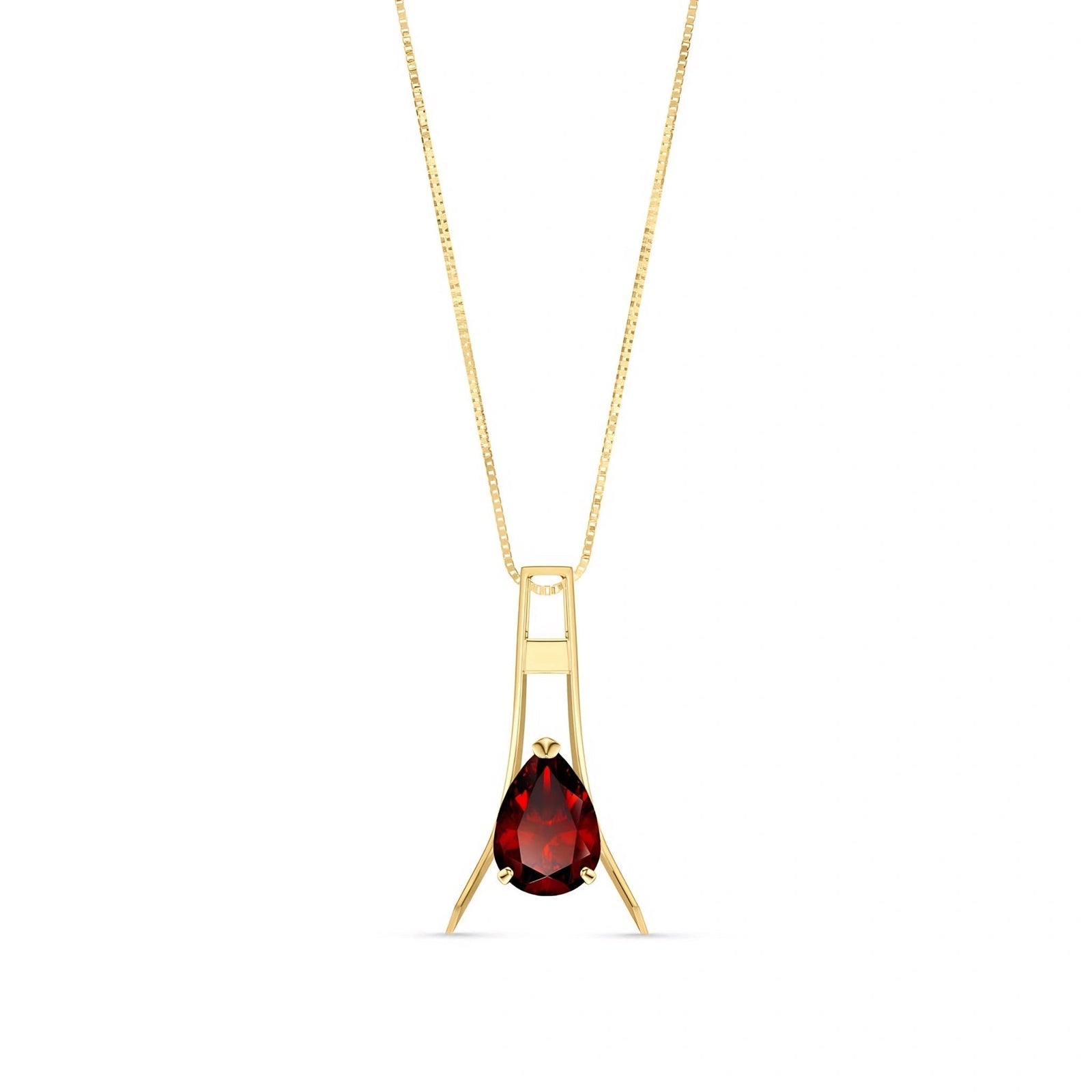 Yellow Gold Necklace Garnet 10K — Evangelina