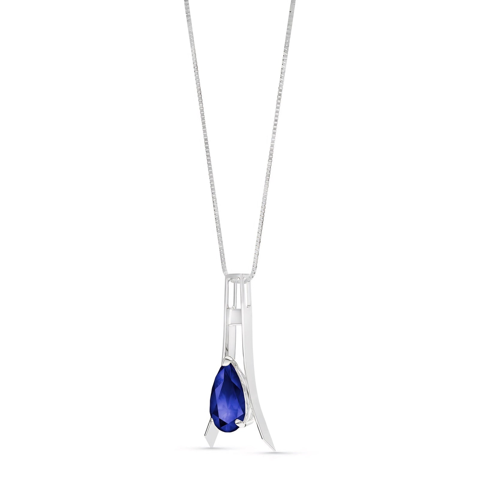 White Gold Necklace Sapphire 10K — Evangelina