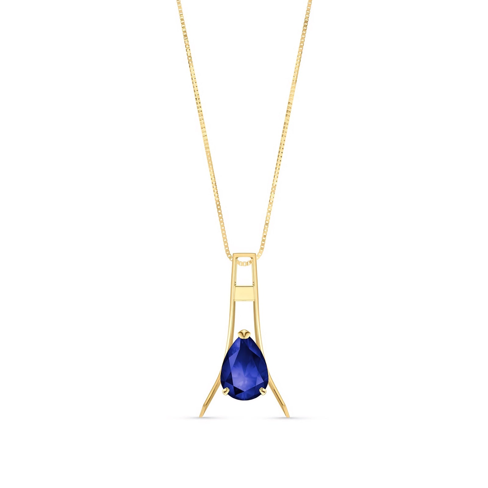 Yellow Gold Necklace Sapphire 10K — Evangelina