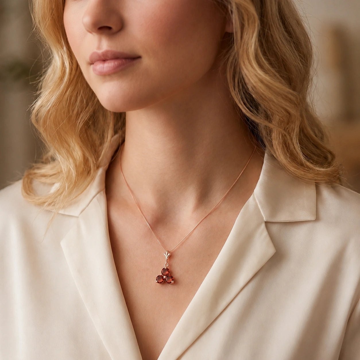 Rose Gold Belle Necklace Garnet 10K — Amalia