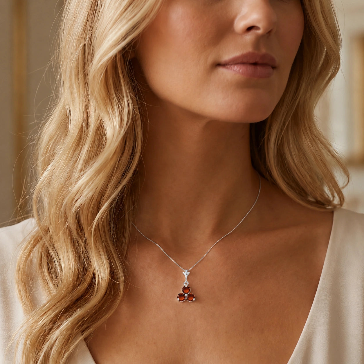 White Gold Belle Necklace Garnet 10K — Amalia