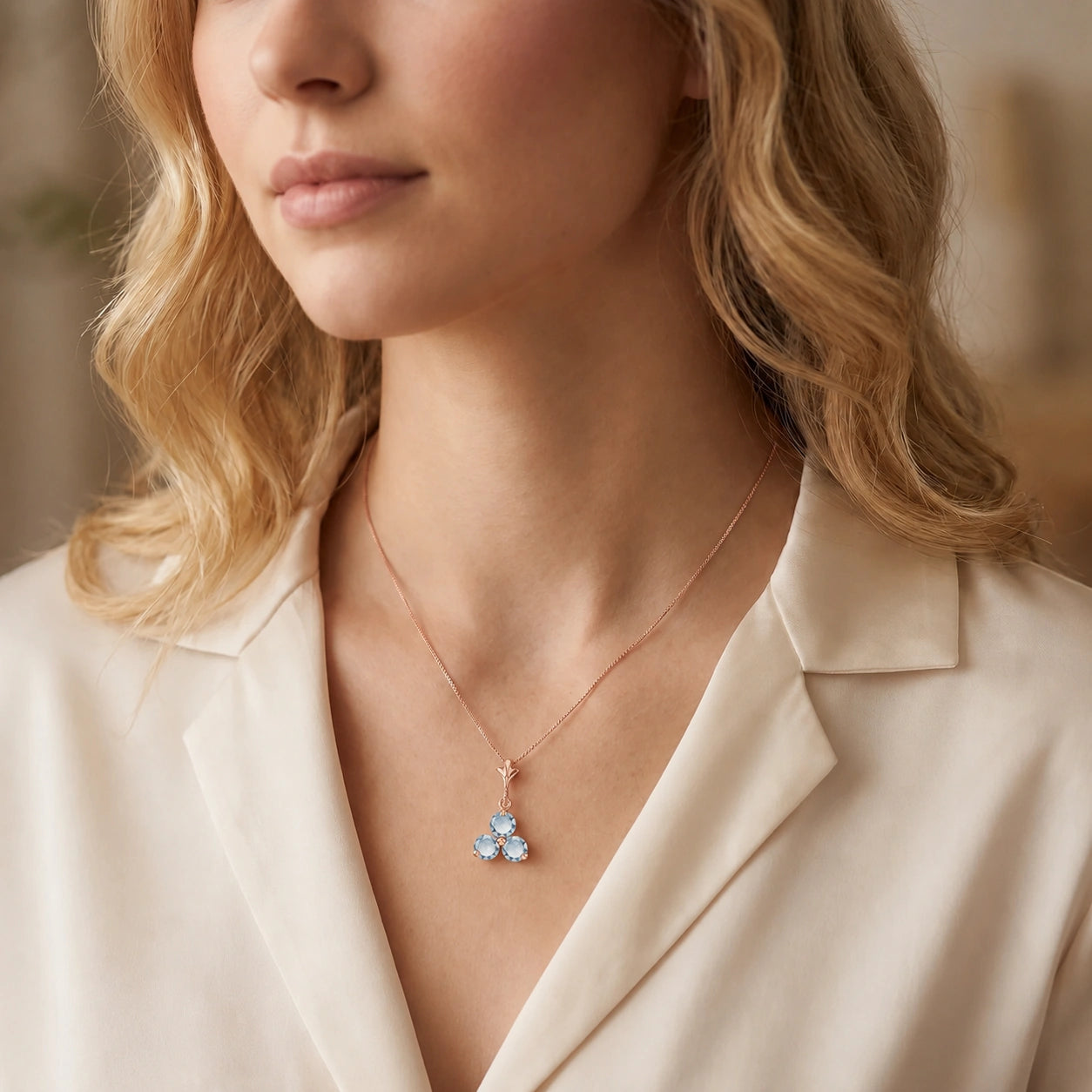 Rose Gold Belle Necklace Aquamarine 10K — Amalia