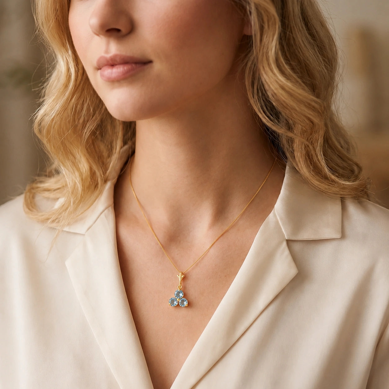 Yellow Gold Belle Necklace Aquamarine 10K — Amalia