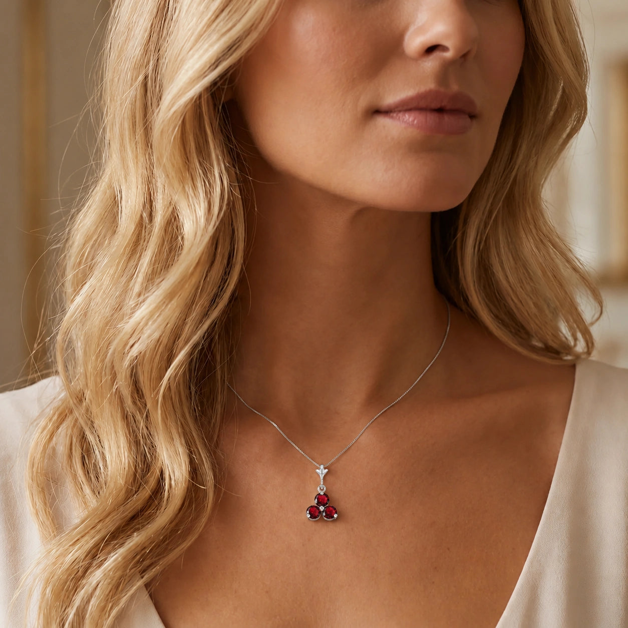 White Gold Belle Necklace Ruby 10K — Amalia