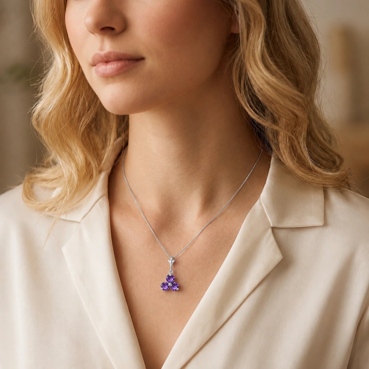 White Gold Belle Necklace Amethyst 10K — Amalia