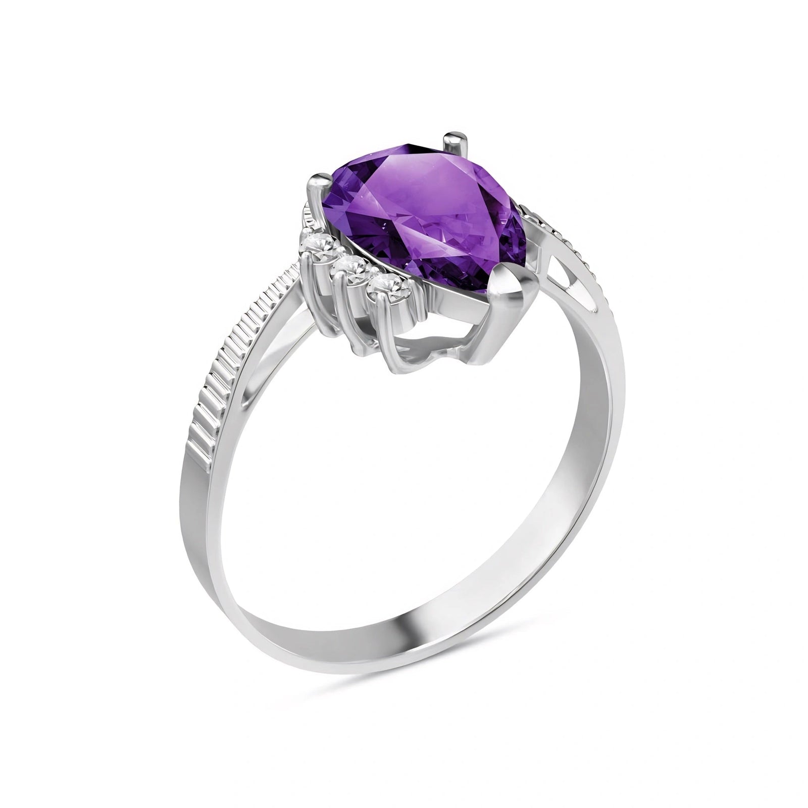 White Gold Heritage Ring Amethyst 10K — Rosalba