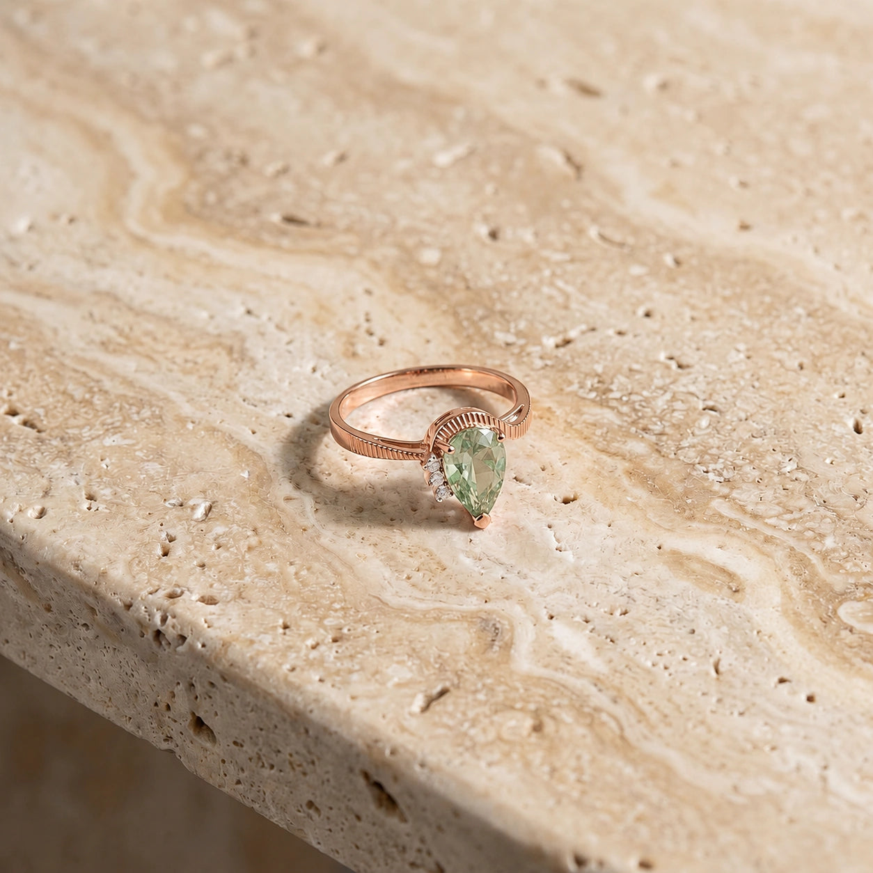 Rose Gold Heritage Ring Green Amethyst 10K — Rosalba