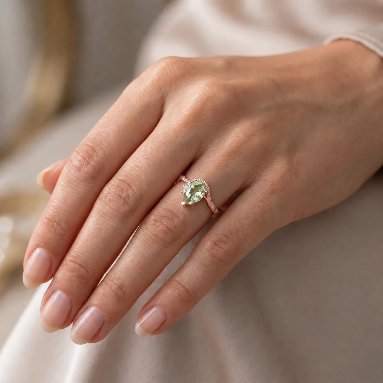 Rose Gold Heritage Ring Green Amethyst 10K — Rosalba