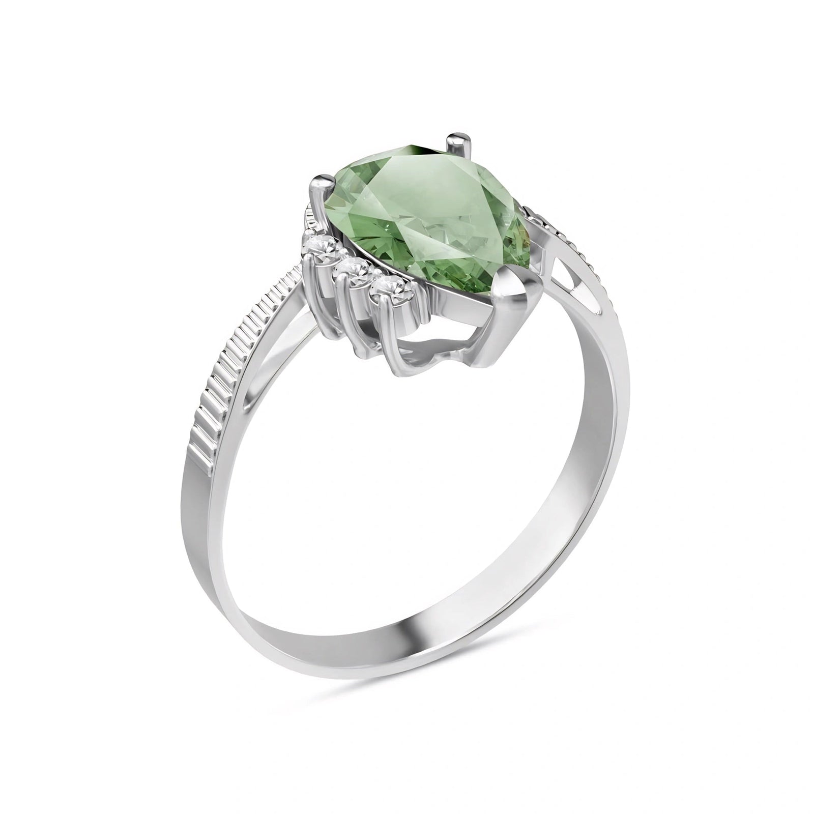 White Gold Heritage Ring Green Amethyst 10K — Rosalba