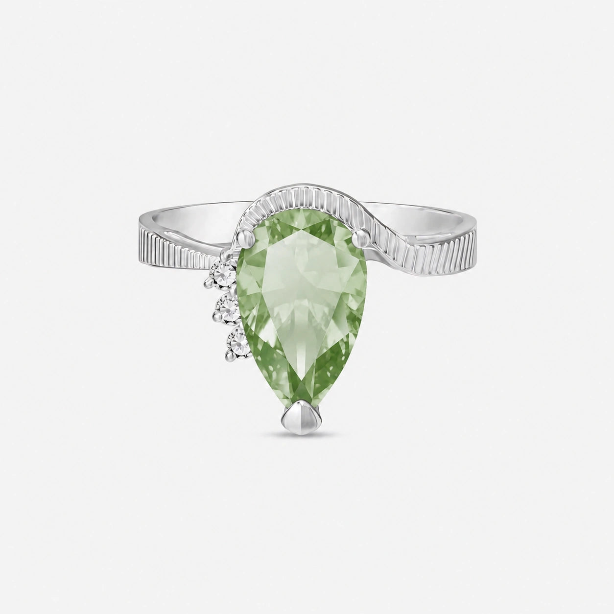 White Gold Heritage Ring Green Amethyst 10K — Rosalba