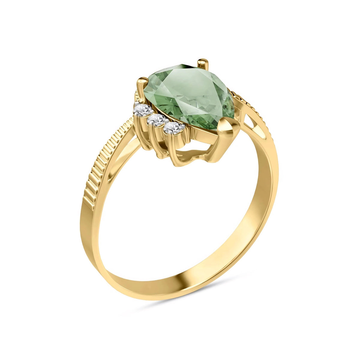 Yellow Gold Heritage Ring Green Amethyst 10K — Rosalba