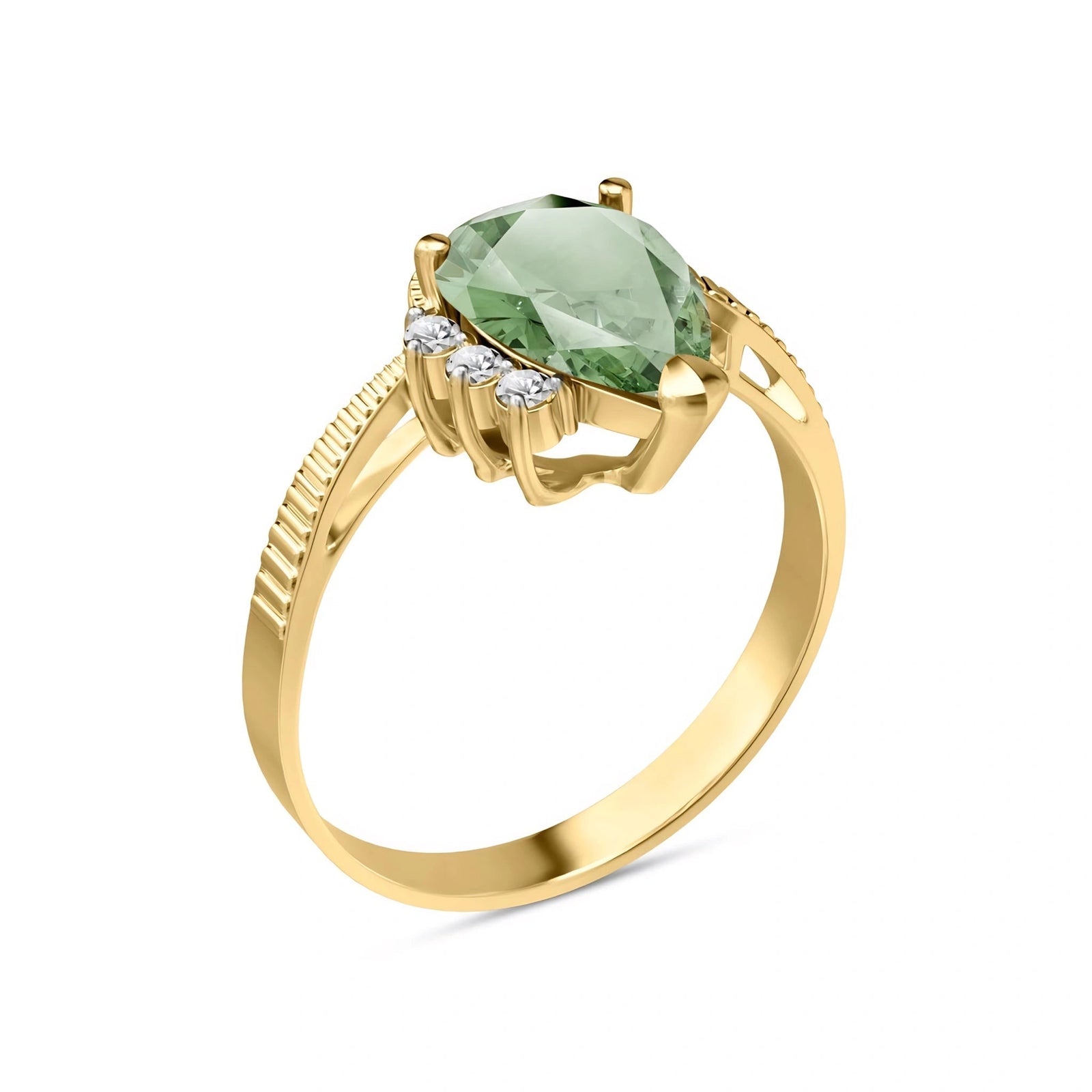 Yellow Gold Heritage Ring Green Amethyst 10K — Rosalba