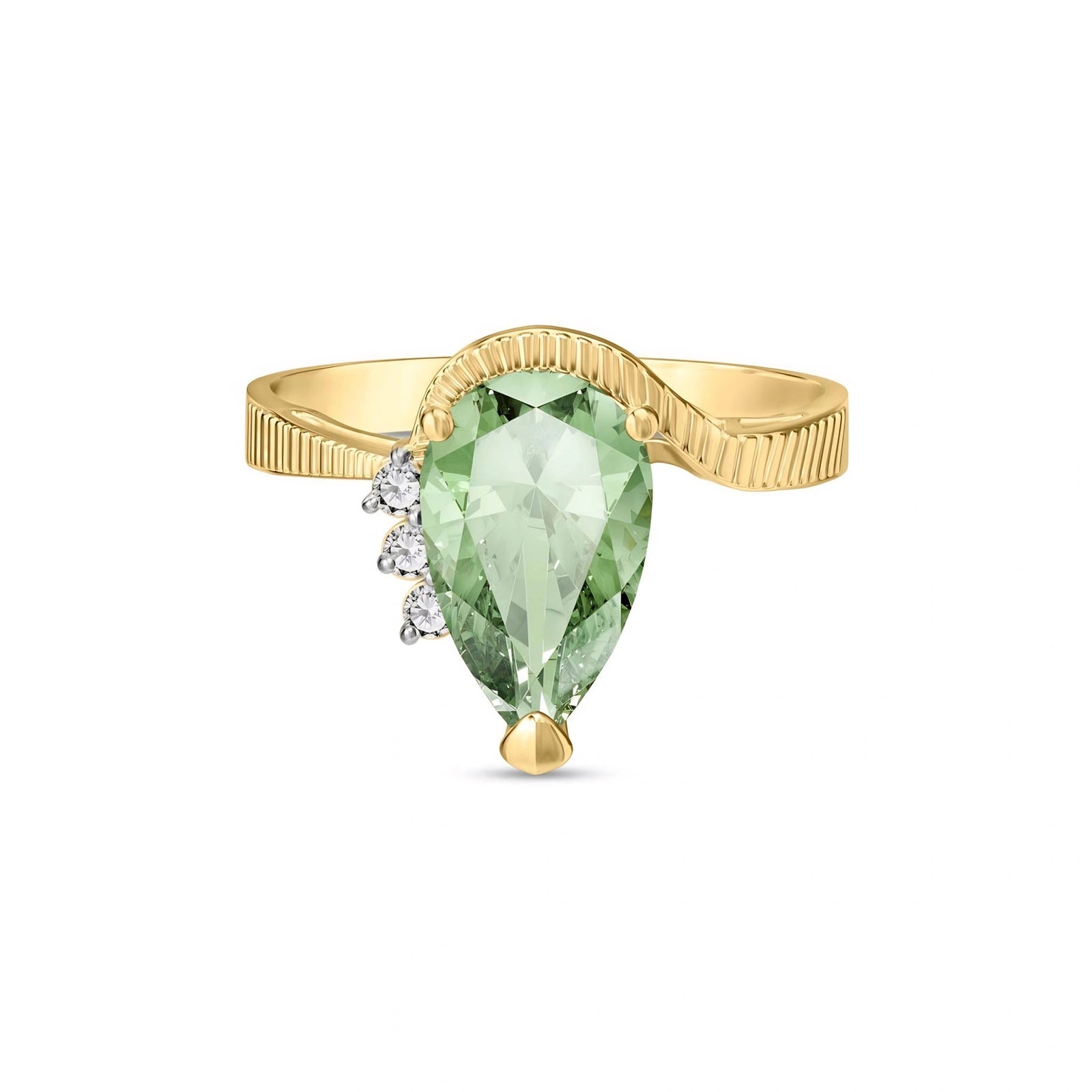 Yellow Gold Heritage Ring Green Amethyst 10K — Rosalba
