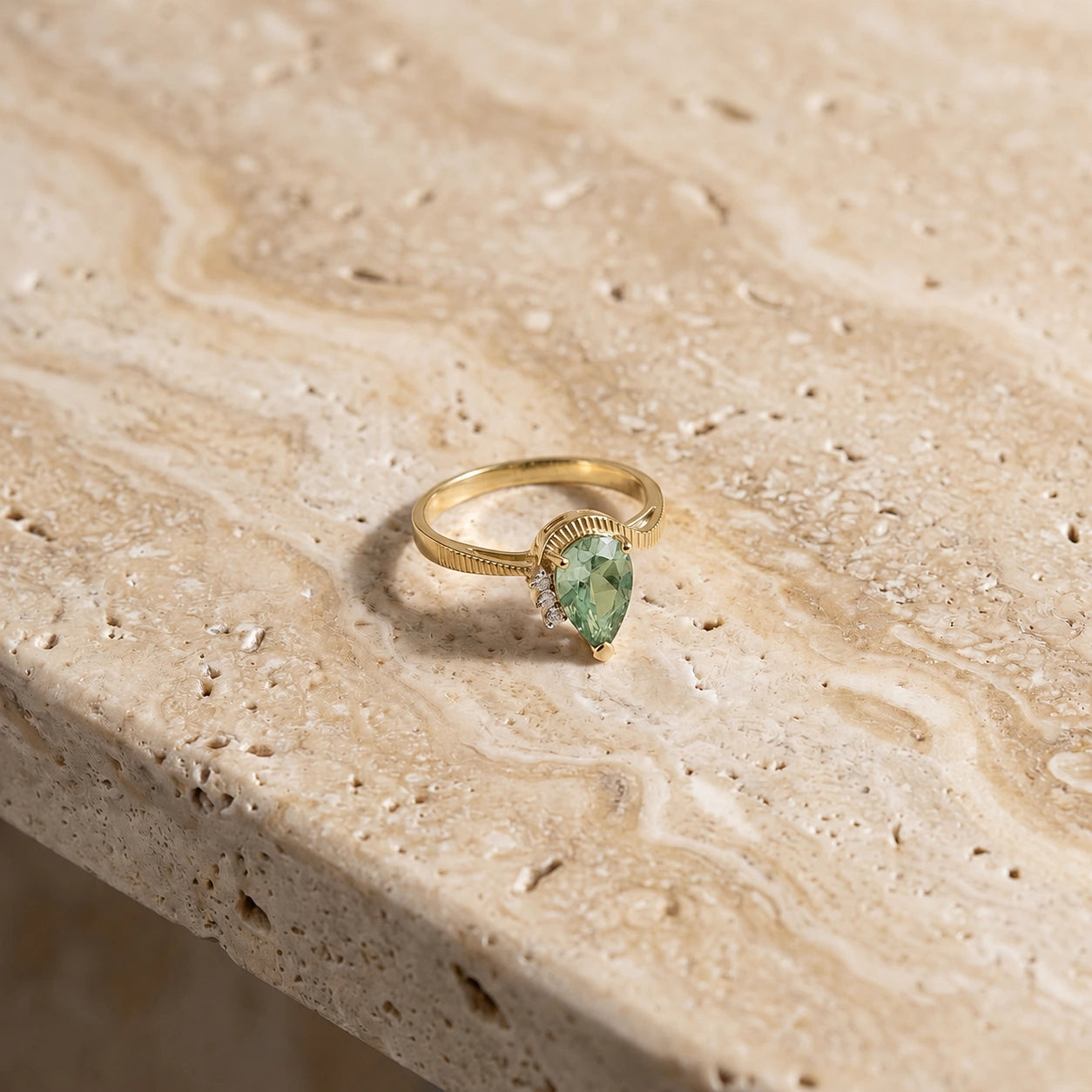 Yellow Gold Heritage Ring Green Amethyst 10K — Rosalba