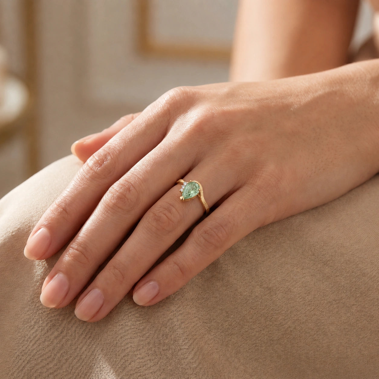 Yellow Gold Heritage Ring Green Amethyst 10K — Rosalba