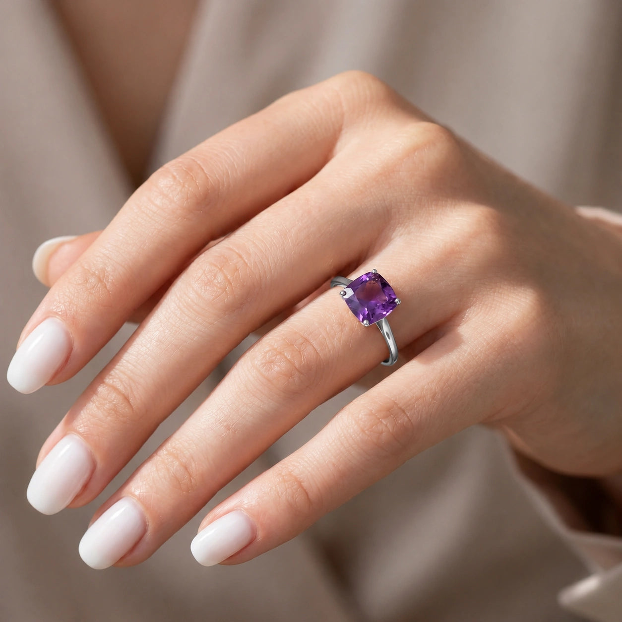 White Gold Grace Ring Amethyst 10K — Delfina