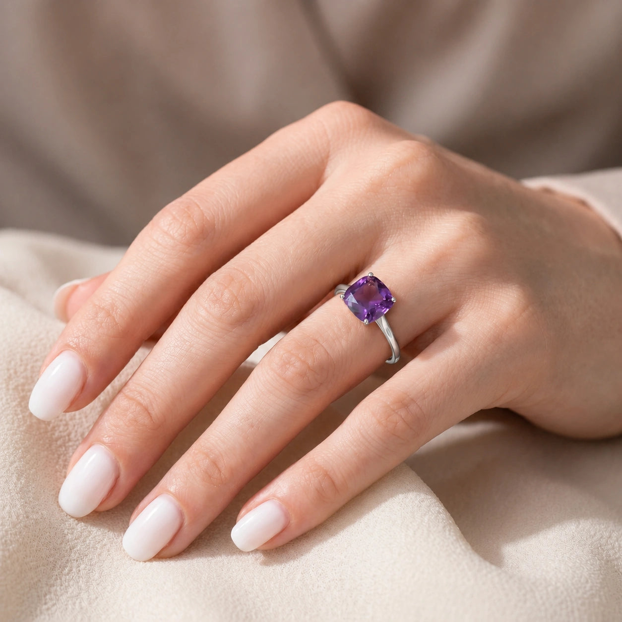 White Gold Grace Ring Amethyst 10K — Delfina