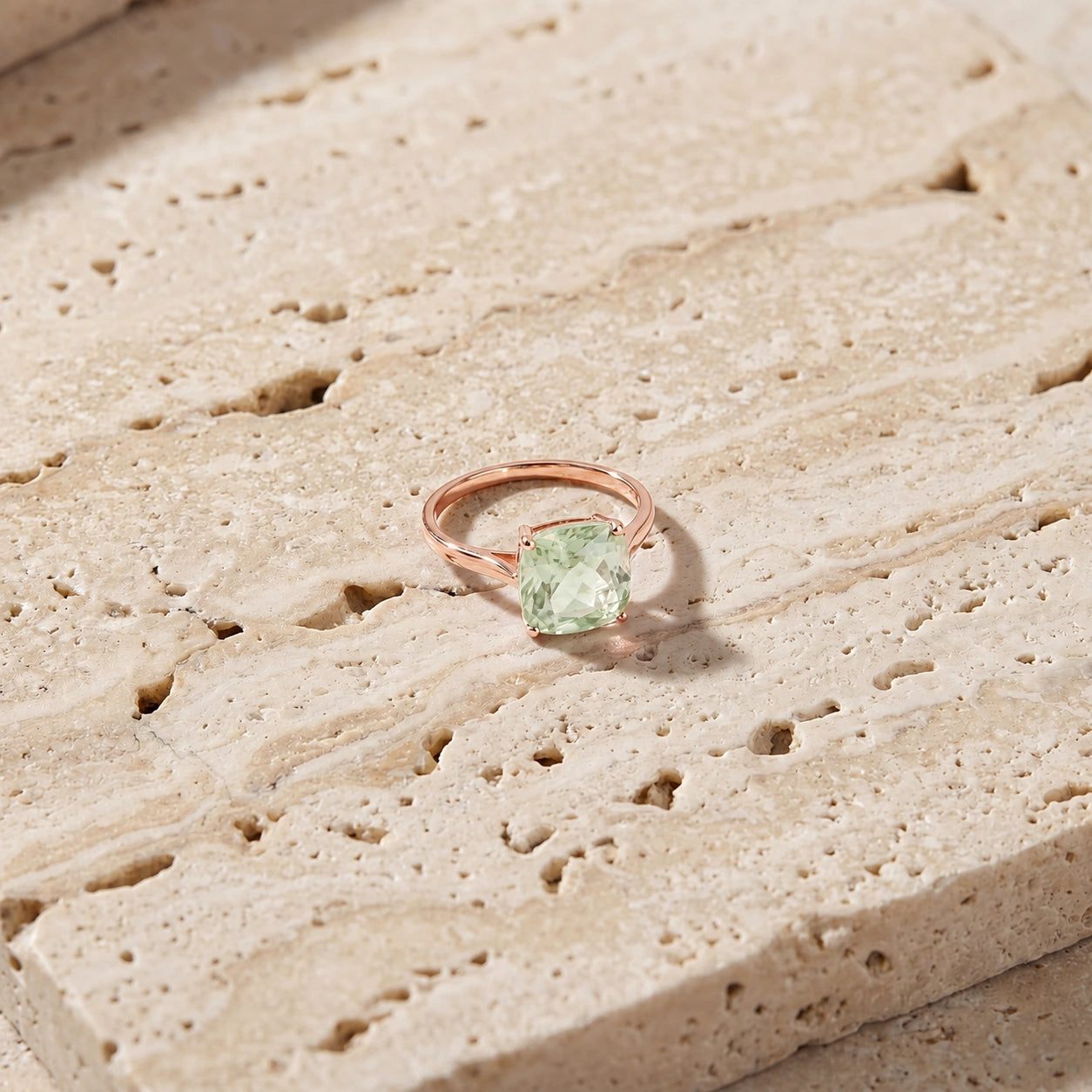 Rose Gold Grace Ring Green Amethyst 10K — Delfina