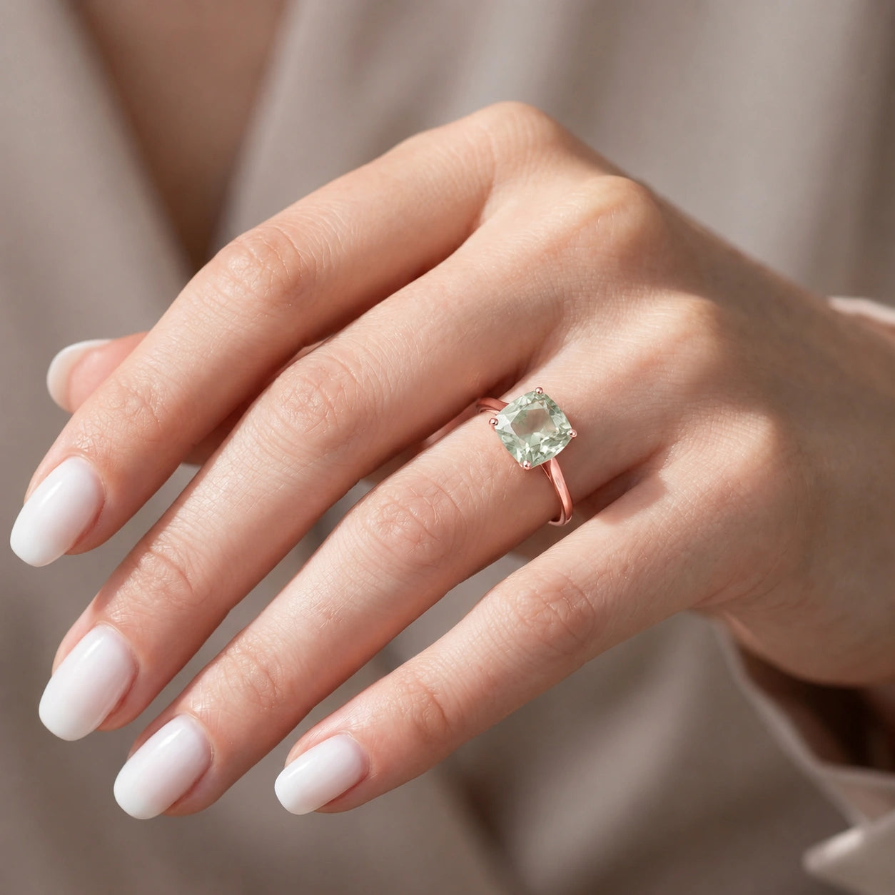 Rose Gold Grace Ring Green Amethyst 10K — Delfina