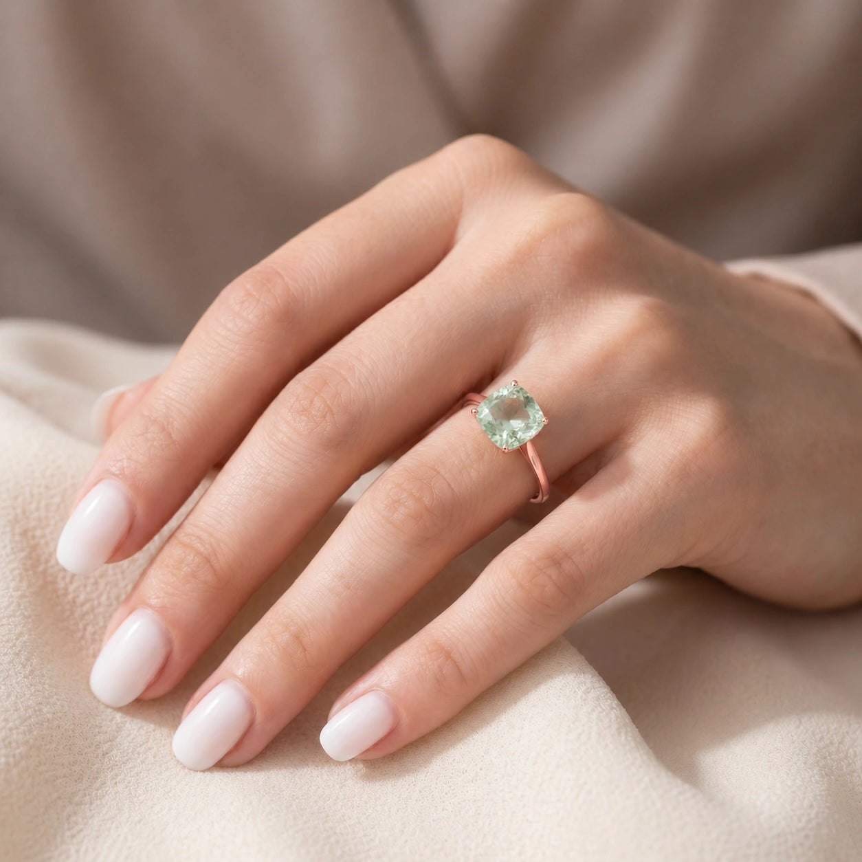 Rose Gold Grace Ring Green Amethyst 10K — Delfina