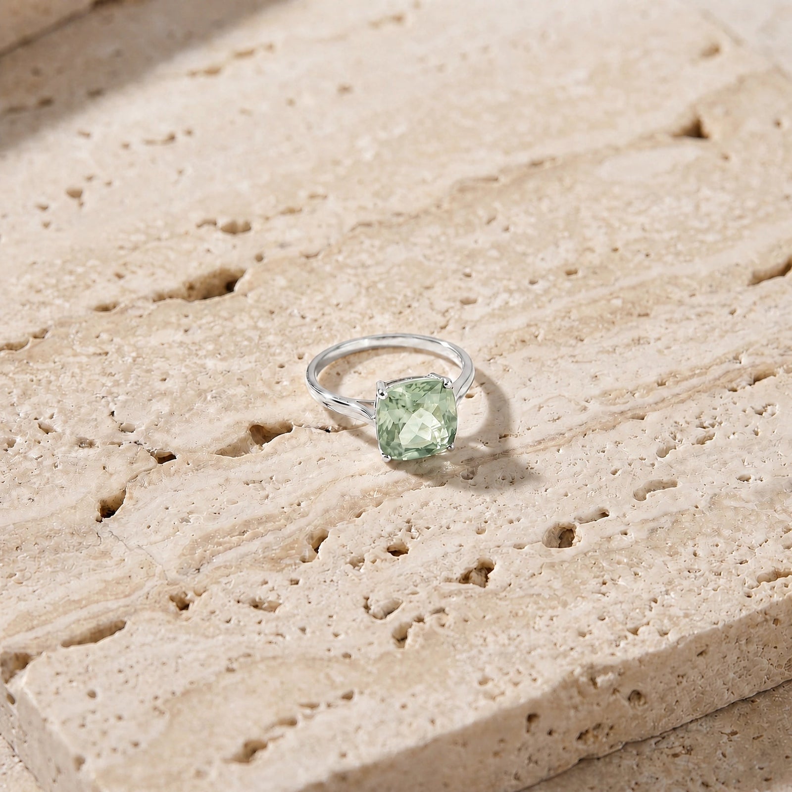 White Gold Grace Ring Green Amethyst 10K — Delfina