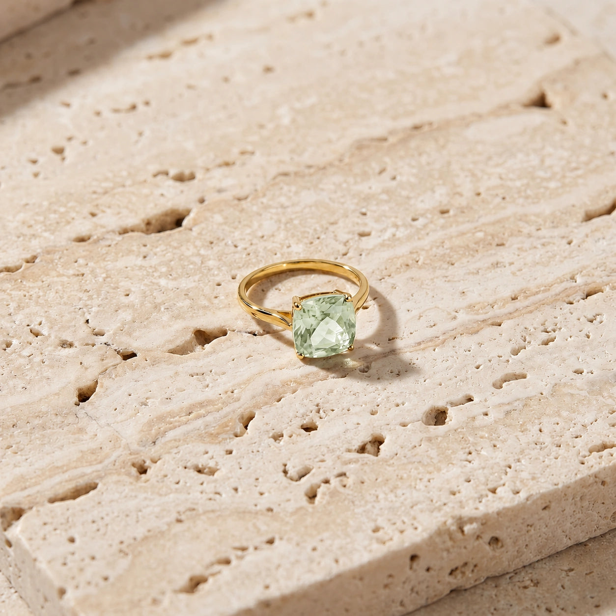 Yellow Gold Grace Ring Green Amethyst 10K — Delfina
