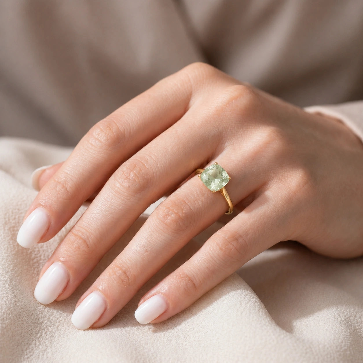 Yellow Gold Grace Ring Green Amethyst 10K — Delfina