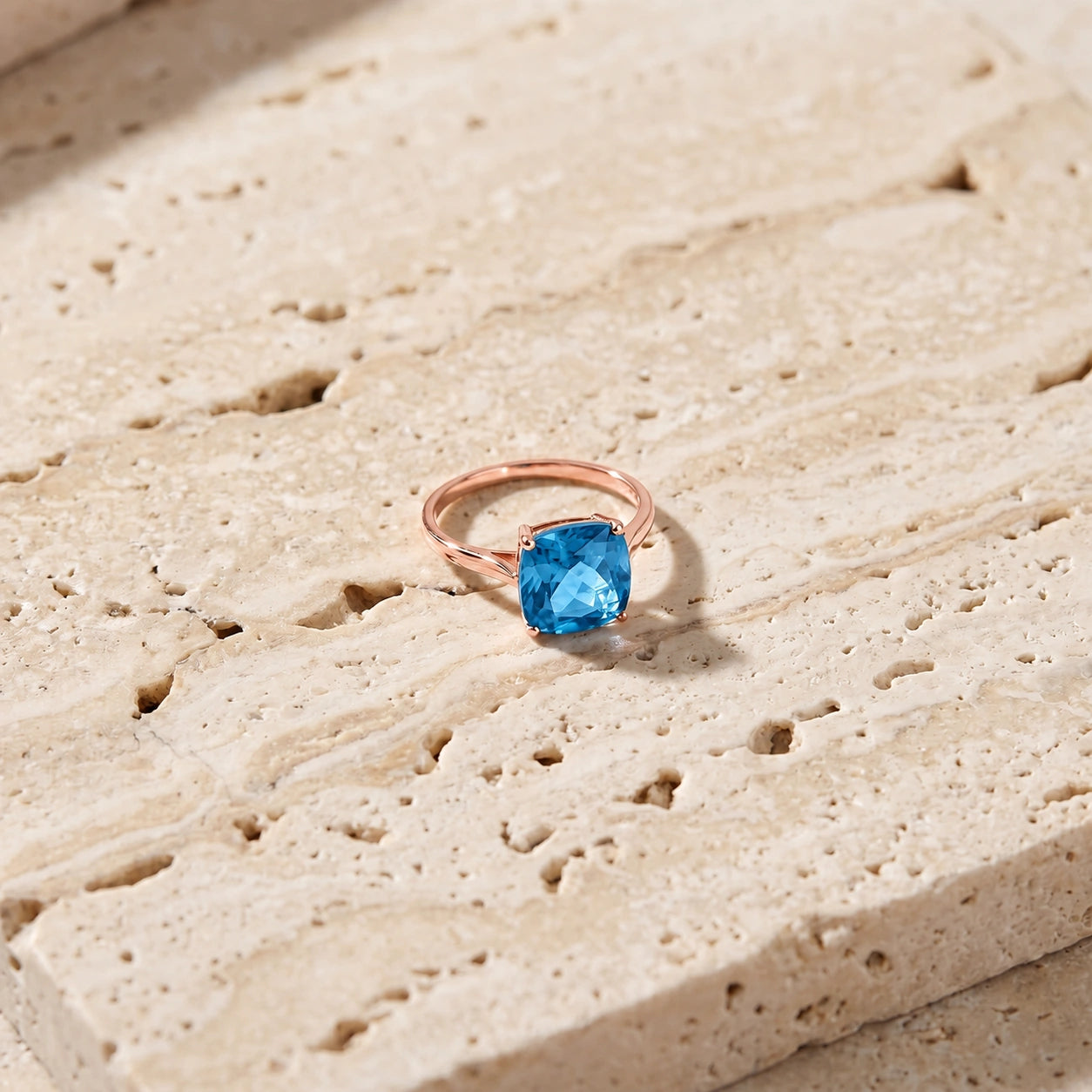 Rose Gold Grace Ring Blue Topaz 10K — Delfina