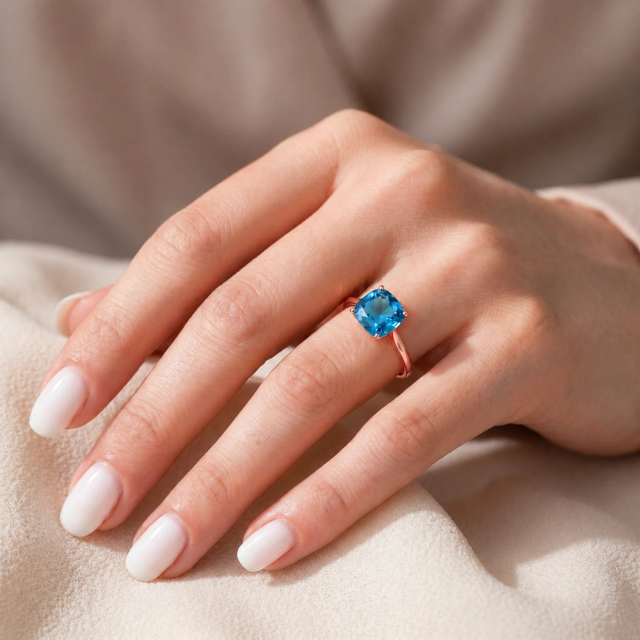 Rose Gold Grace Ring Blue Topaz 10K — Delfina