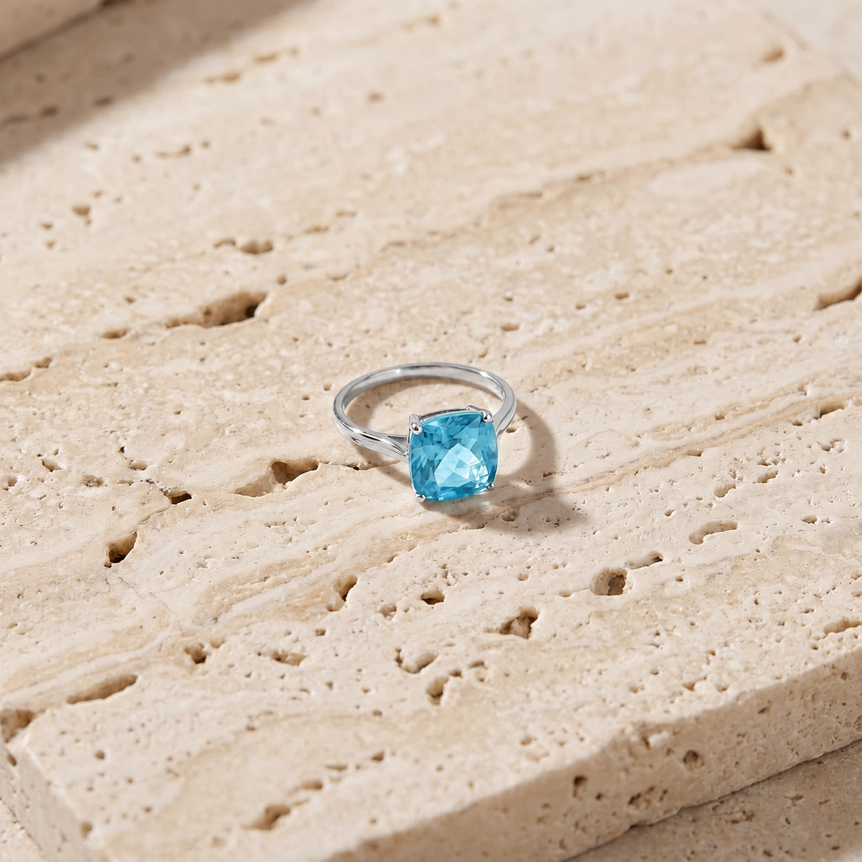 White Gold Grace Ring Blue Topaz 10K — Delfina