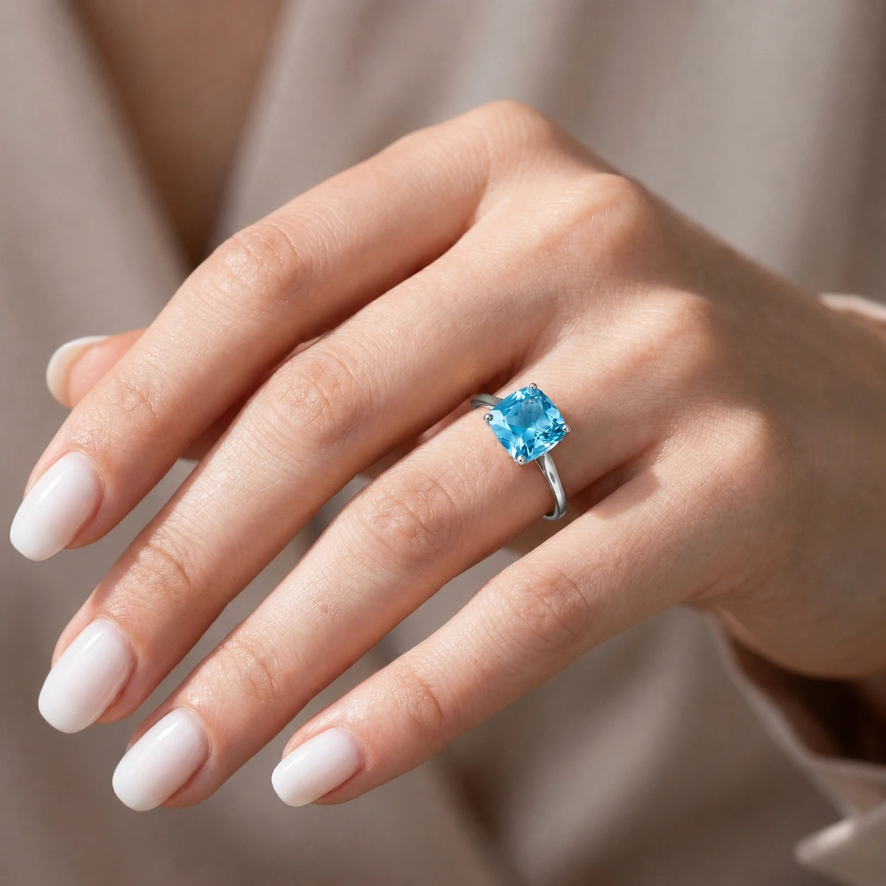 White Gold Grace Ring Blue Topaz 10K — Delfina