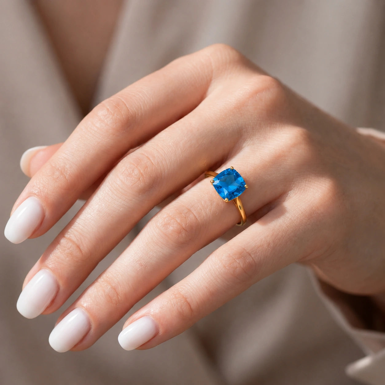 Yellow Gold Grace Ring Blue Topaz 10K — Delfina