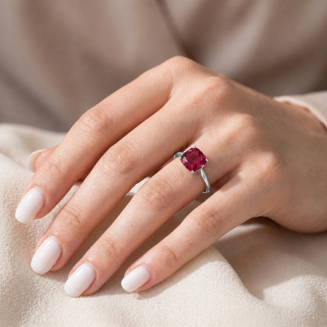 White Gold Grace Ring Ruby 10K — Delfina