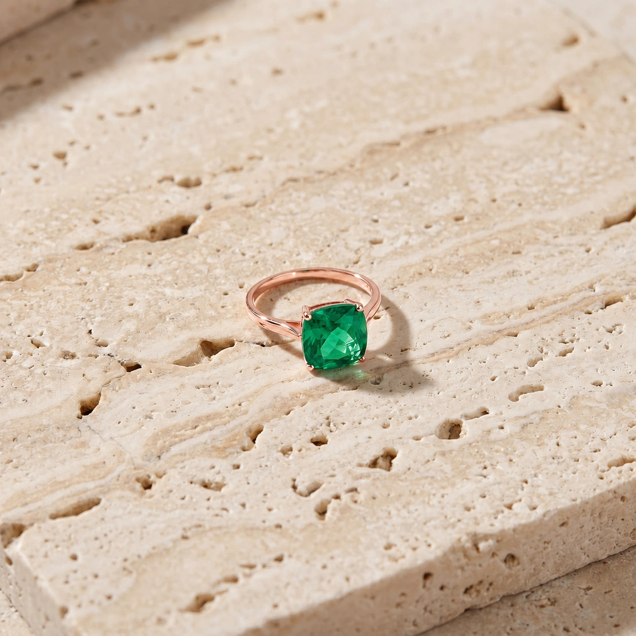 Rose Gold Grace Ring Emerald 10K — Delfina
