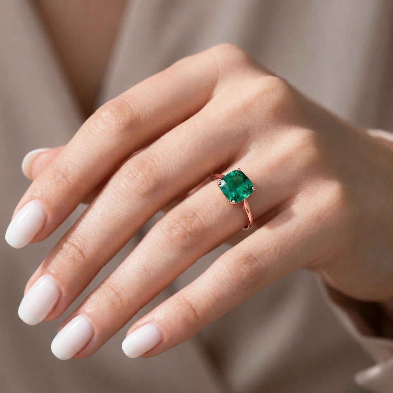 Rose Gold Grace Ring Emerald 10K — Delfina