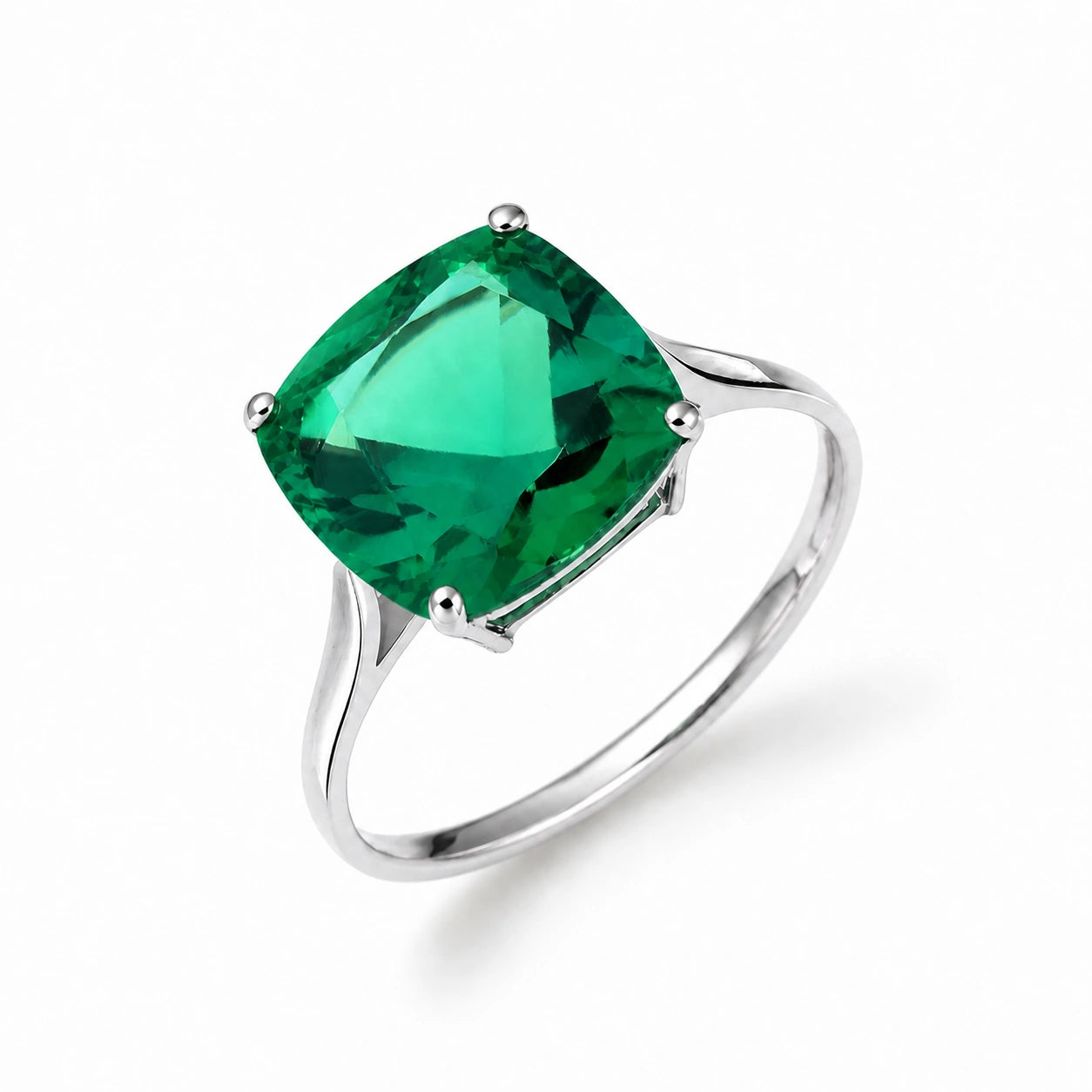 White Gold Grace Ring Emerald 10K — Delfina
