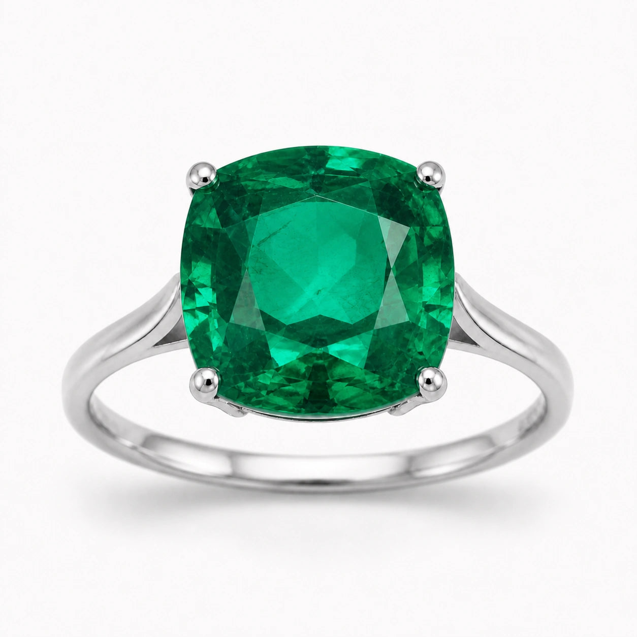 White Gold Grace Ring Emerald 10K — Delfina