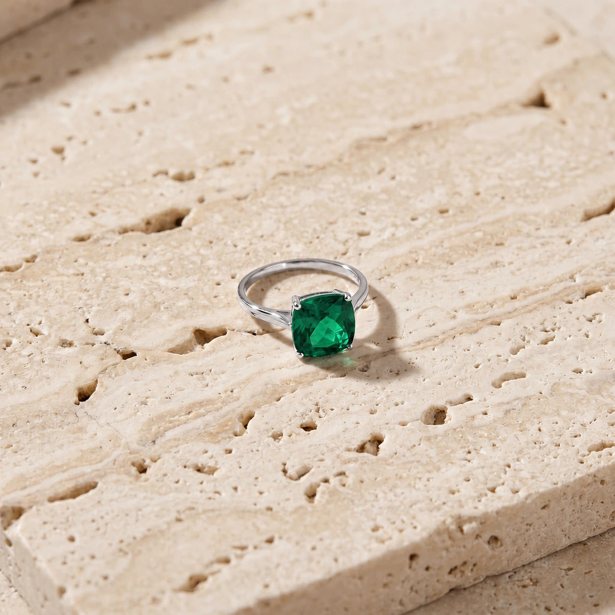 White Gold Grace Ring Emerald 10K — Delfina