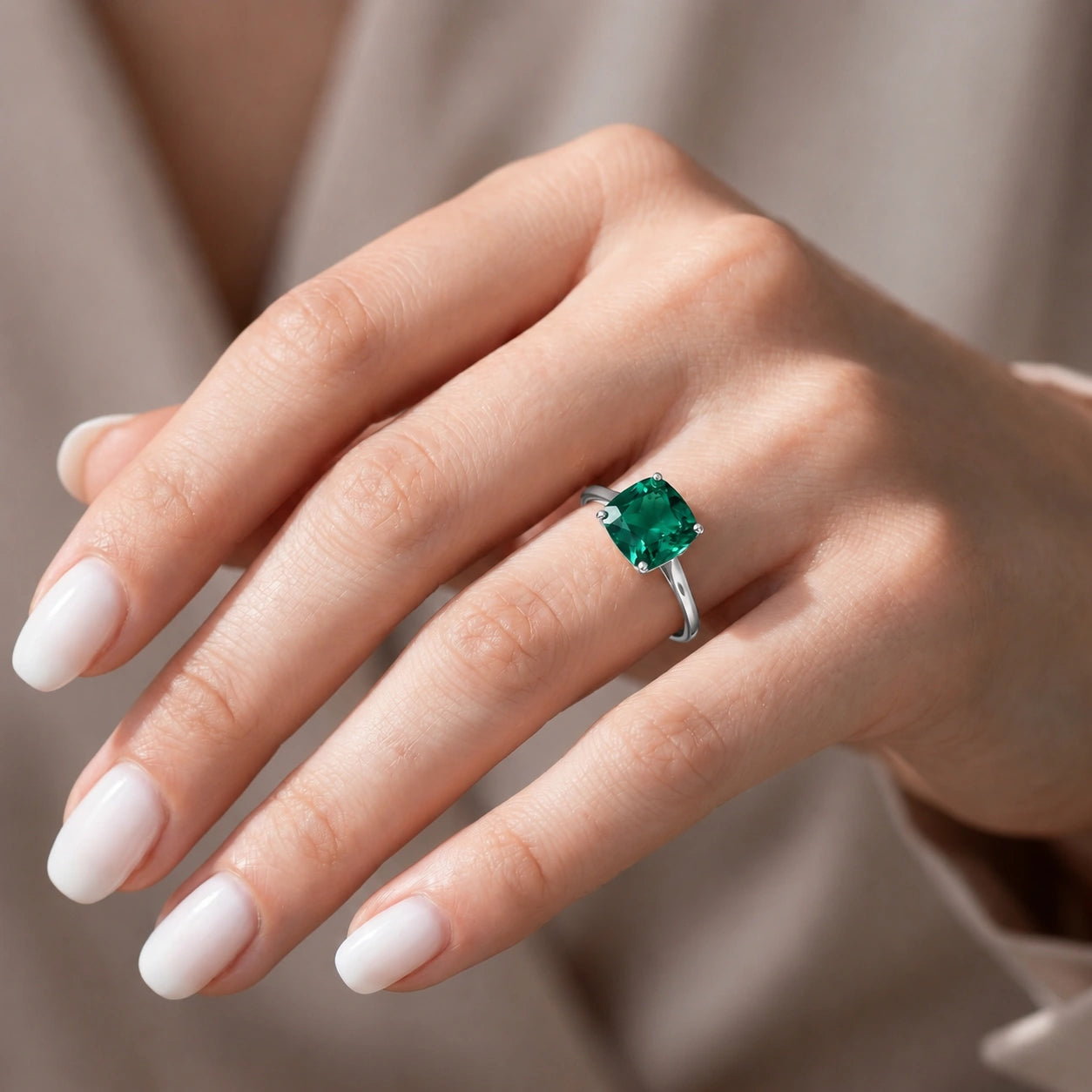 White Gold Grace Ring Emerald 10K — Delfina
