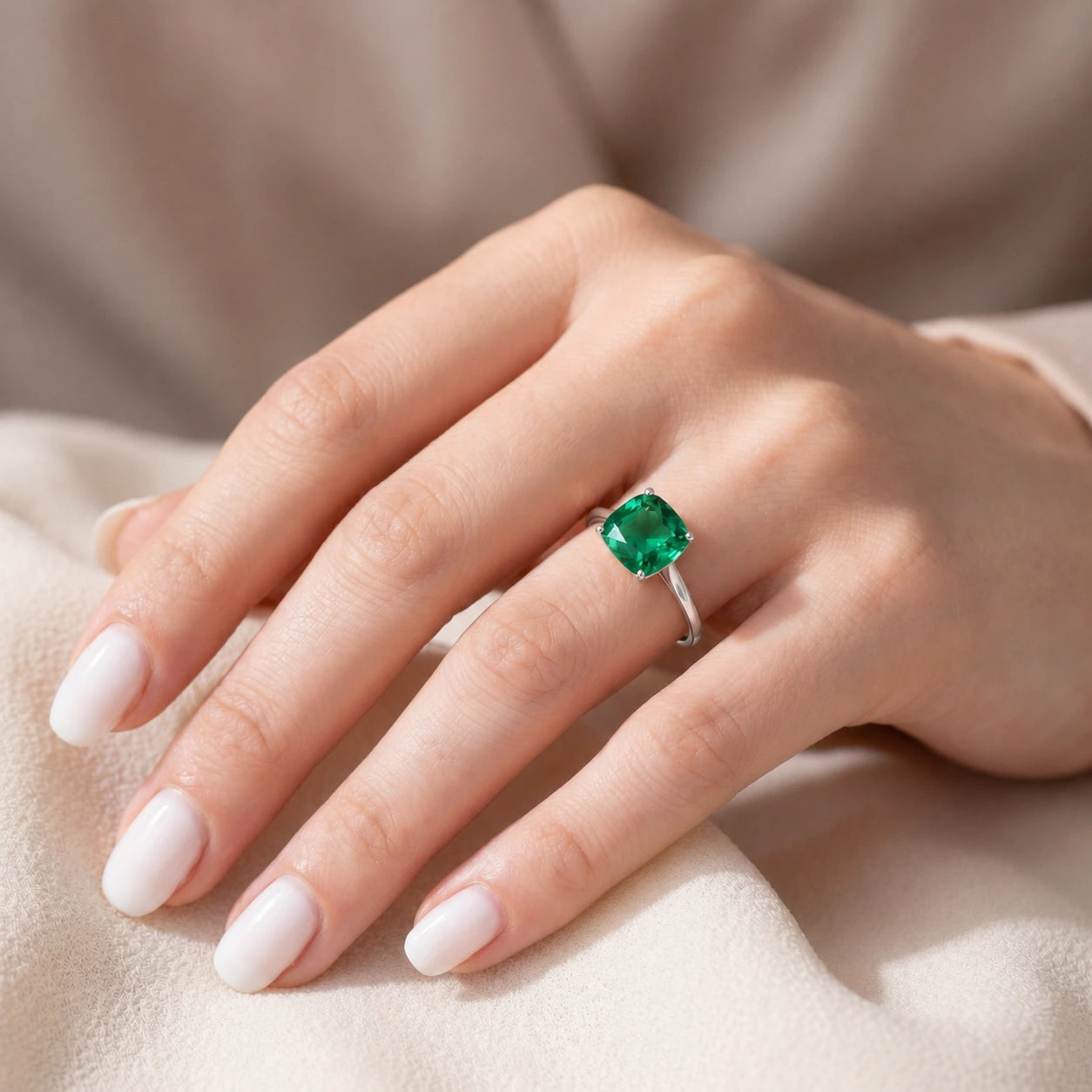 White Gold Grace Ring Emerald 10K — Delfina