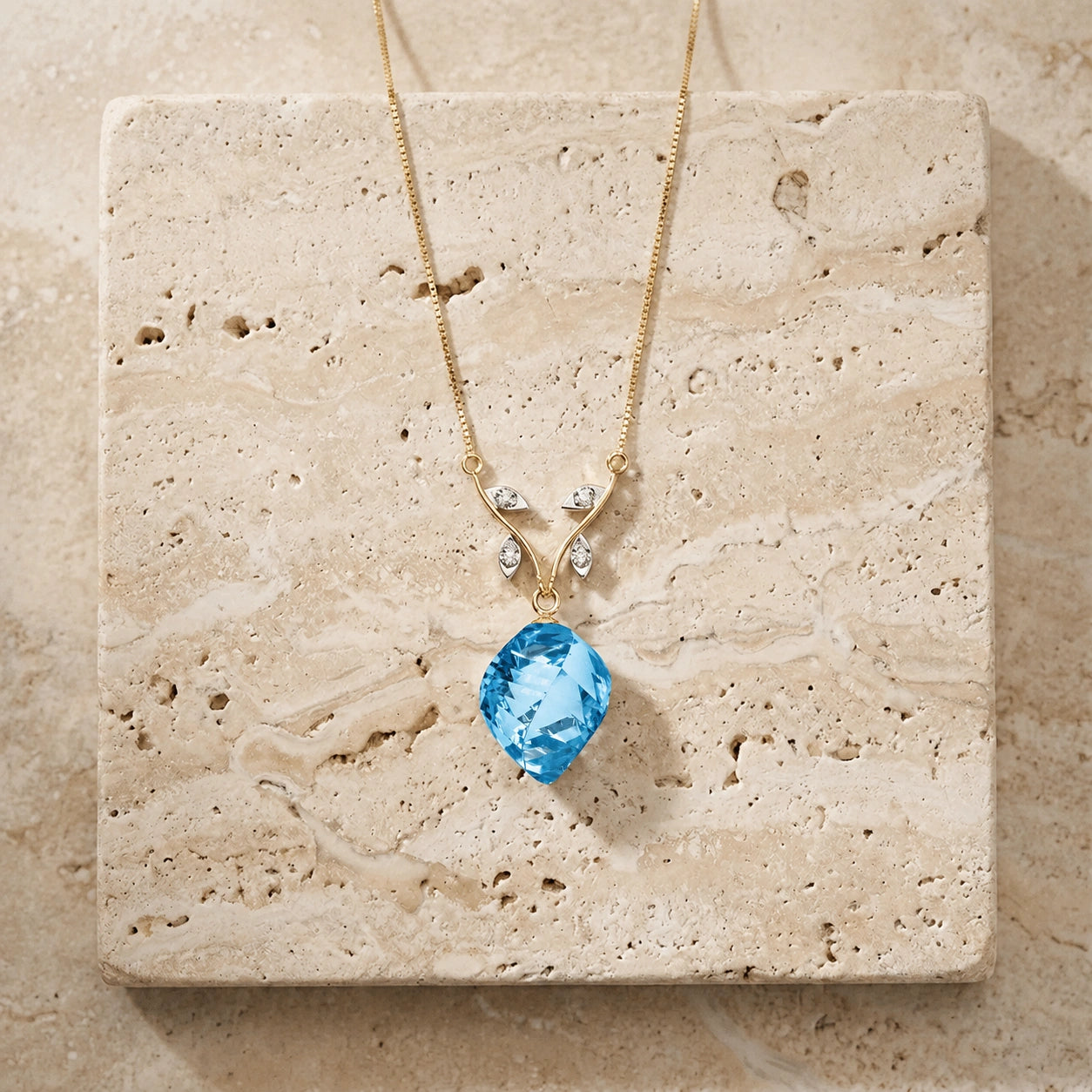Yellow Gold Diamond & Blue Topaz — Anselma