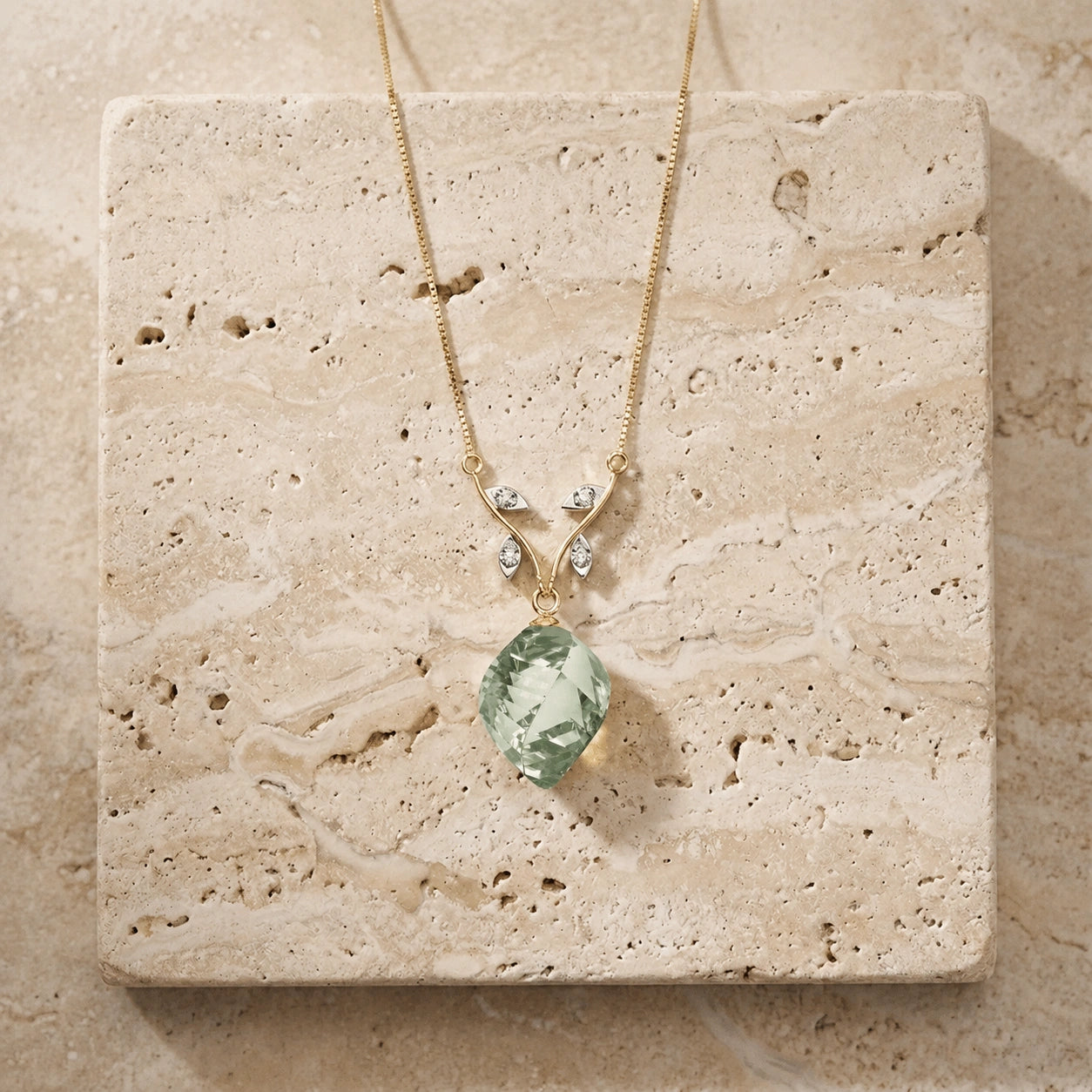 Yellow Gold Green Amethyst & Diamond — Anselma