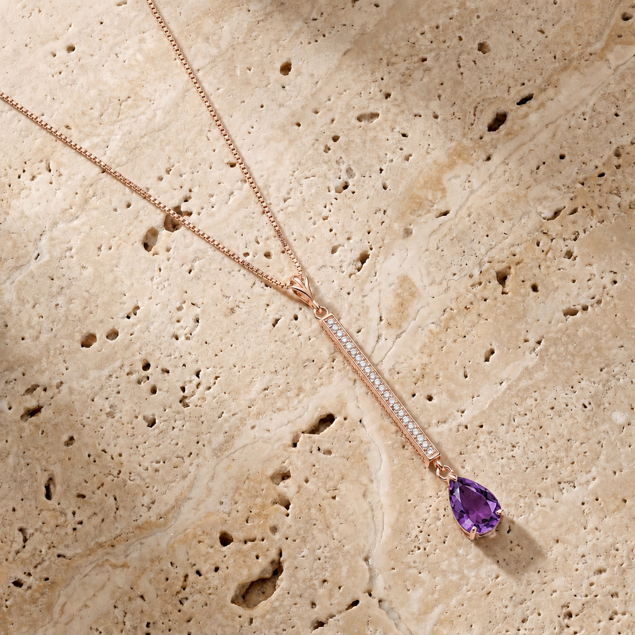 Rose Gold Grace Necklace Amethyst 10K — Adelaide