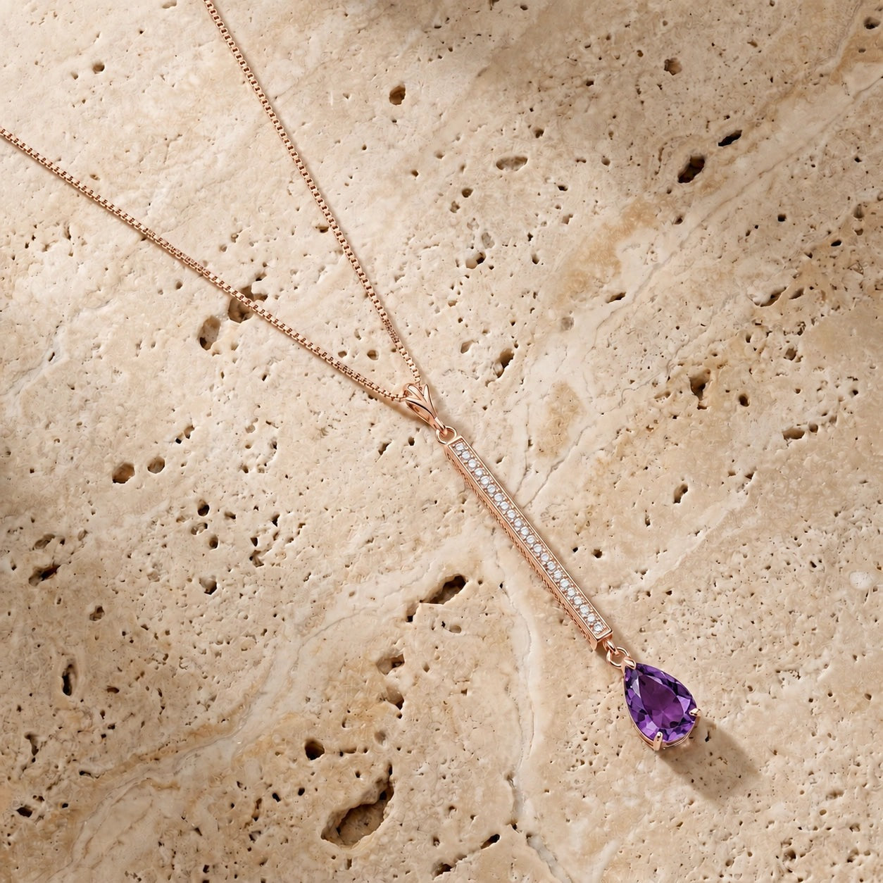 Rose Gold Grace Necklace Amethyst 10K — Adelaide