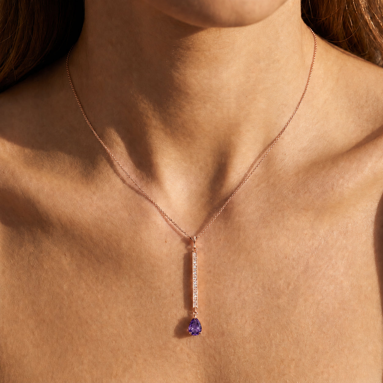 Rose Gold Grace Necklace Amethyst 10K — Adelaide