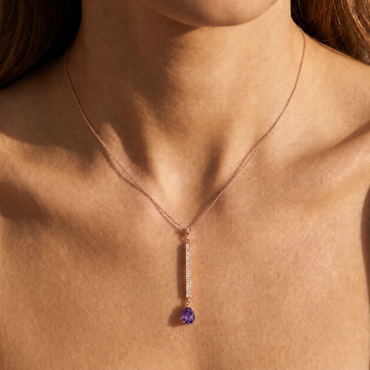 Rose Gold Grace Necklace Amethyst 10K — Adelaide