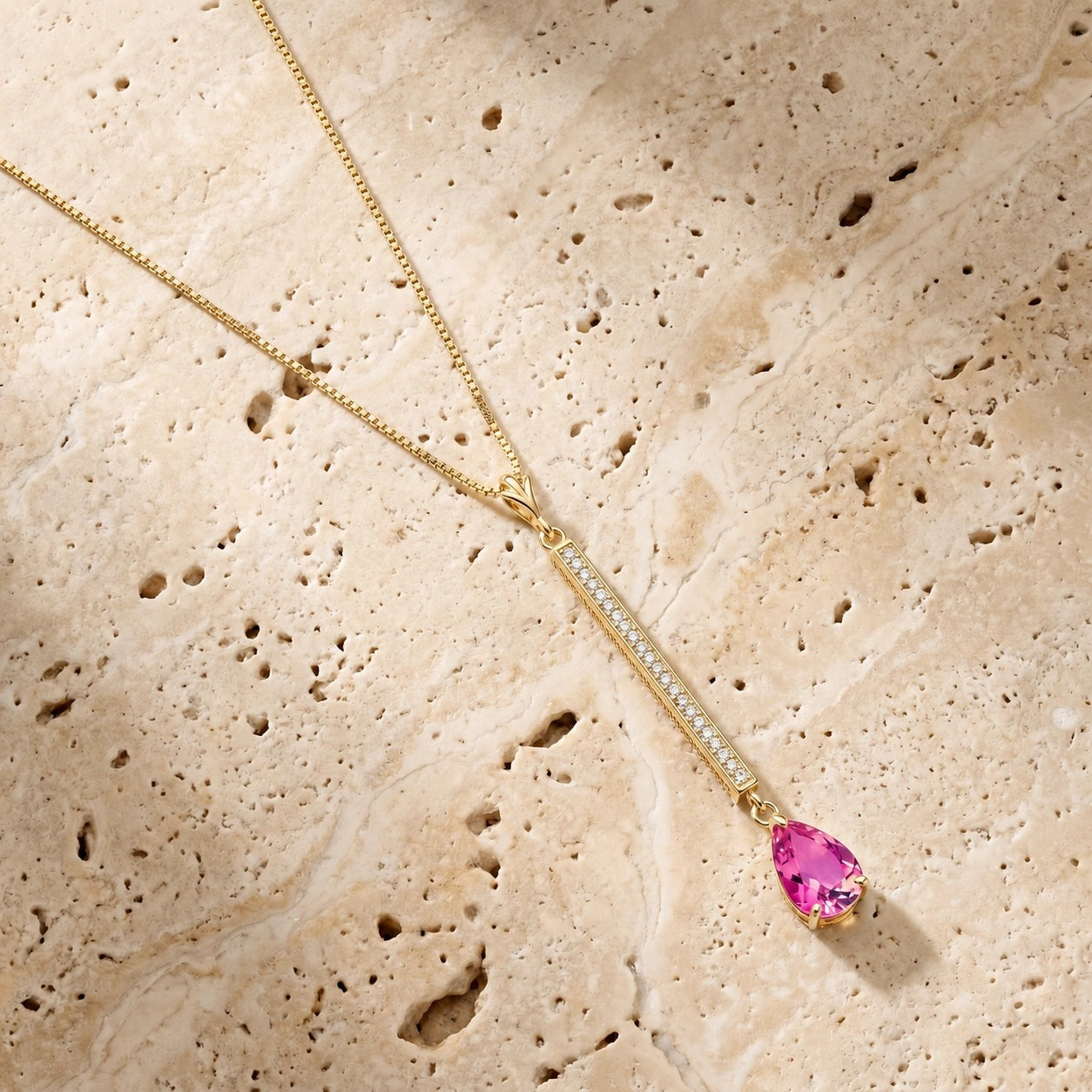 Yellow Gold Grace Necklace Pink Topaz 10K — Adelaide